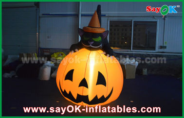 Chat gonflable durable de potiron de décorations de vacances de Halloween avec l'éclairage mené