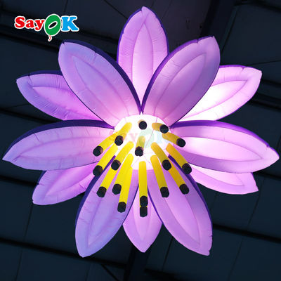 Éclairage à LED géant Fleurs suspendues Violettes Fleur de lotus gonflable Pour l'événement Décoration du club de mariage