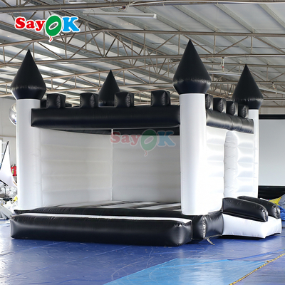 Château gonflable Sayok blanc et noir, maison gonflable gonflable pour événements en plein air