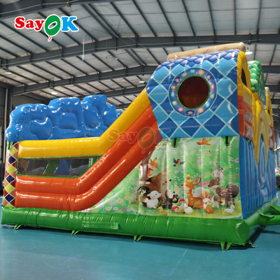 Château gonflable gonflable sur le thème de la jungle, combo toboggan pour enfants