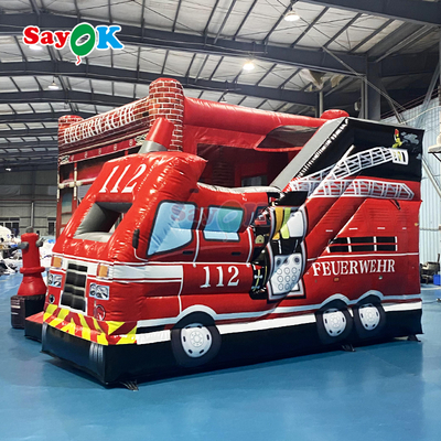 Château gonflable Sayok sur le thème de la caserne de pompiers, combo gonflable, camion de pompiers gonflable, toboggan pour enfants