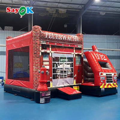 Château gonflable Sayok sur le thème de la caserne de pompiers, combo gonflable, camion de pompiers gonflable, toboggan pour enfants