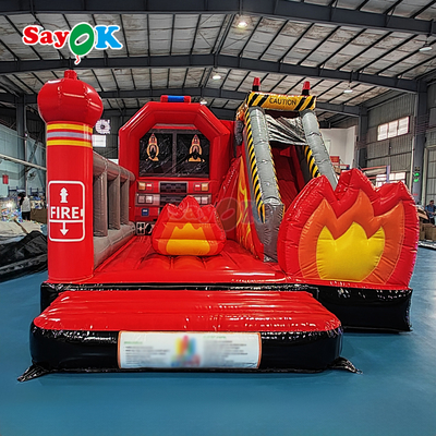 Château Gonflable Personnalisé Caserne de Pompiers Camion de Pompier Gonflable avec Toboggan