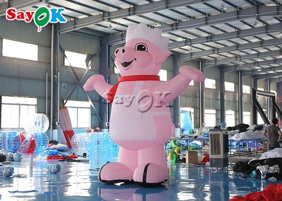 Ballons publicitaires gonflables 4m 13ft Mascotte rose exploser personnages de dessins animés Coq de cochon modèle pour l'ouverture du restaurant