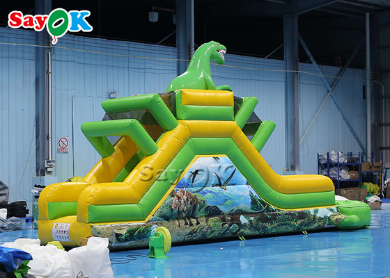 Glissière gonflable à saut à l'air libre à thème de dinosaure Glissière gonflable à eau 9.3x2x3.5mH Impression de logo