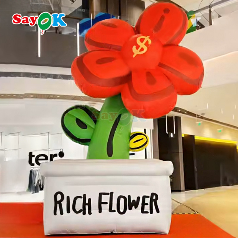 Design 3D gratuit commercial géant gonflable fleur riche gonflables fleurs pot avec lumière LED