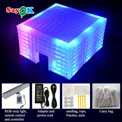 Tente pneumatique cube de 8m x 8m avec éclairage LED et tissu oxford durable pour les événements en plein air