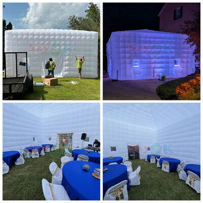 Tente pneumatique cube de 8m x 8m avec éclairage LED et tissu oxford durable pour les événements en plein air