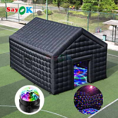 Tente disco gonflable noire 8m x 6m x 5mH, tente de boîte de nuit portable, étanche, résistante aux UV pour événements en extérieur
