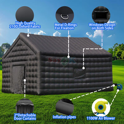 Tente disco gonflable noire 8m x 6m x 5mH, tente de boîte de nuit portable, étanche, résistante aux UV pour événements en extérieur