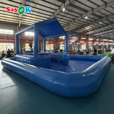 Outdoor Commercial Inflatable Pool Bar with Seats and Slide 26.2ftx26.2ftx13.5ft Made of 0.6mm PVC Tarpaulin and Flame-Retardant
