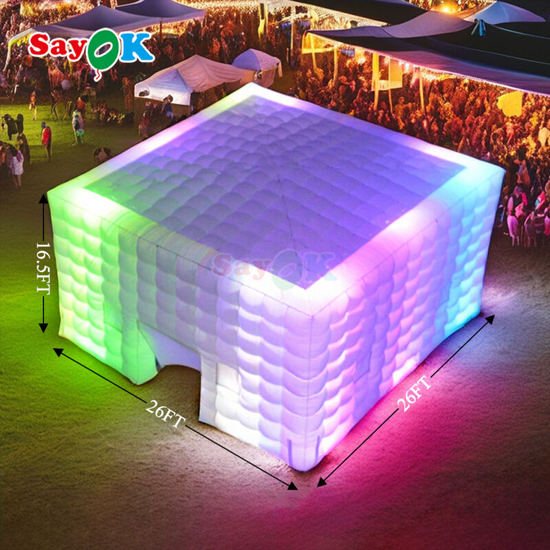 Tente pneumatique cube de 8m x 8m avec éclairage LED et tissu oxford durable pour les événements en plein air