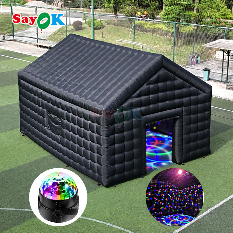 Tente disco gonflable noire 8m x 6m x 5mH, tente de boîte de nuit portable, étanche, résistante aux UV pour événements en extérieur
